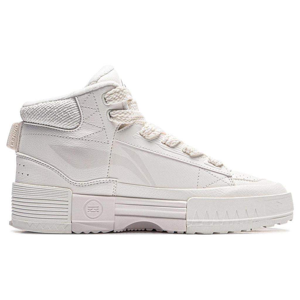 Li Ning Mileage Slip Resistant Abrasion Resistant Mid top Skateboard Shoes Women's White AGCT284-2