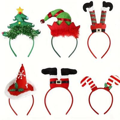 High Quality6pcs Classic Christmas Hat Set with Elf, Reindeer, Snowman, Gingerbread, Candy Cane & Tree Ears - Soft Fabric Party Hats with Poinsettia