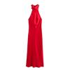 European & American Style Women's Autumn Halter Neck Silk Satin Dress