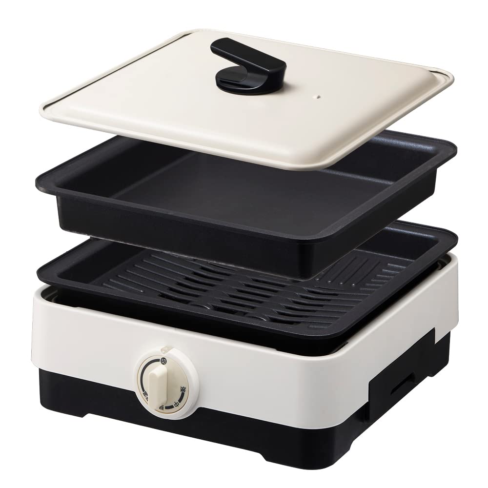 

Doshisha Compact Hot Plate with Smoke-Reducing Plates (2 Plates: Yakiniku Plate and Deep Flat Plate), White, Pieria