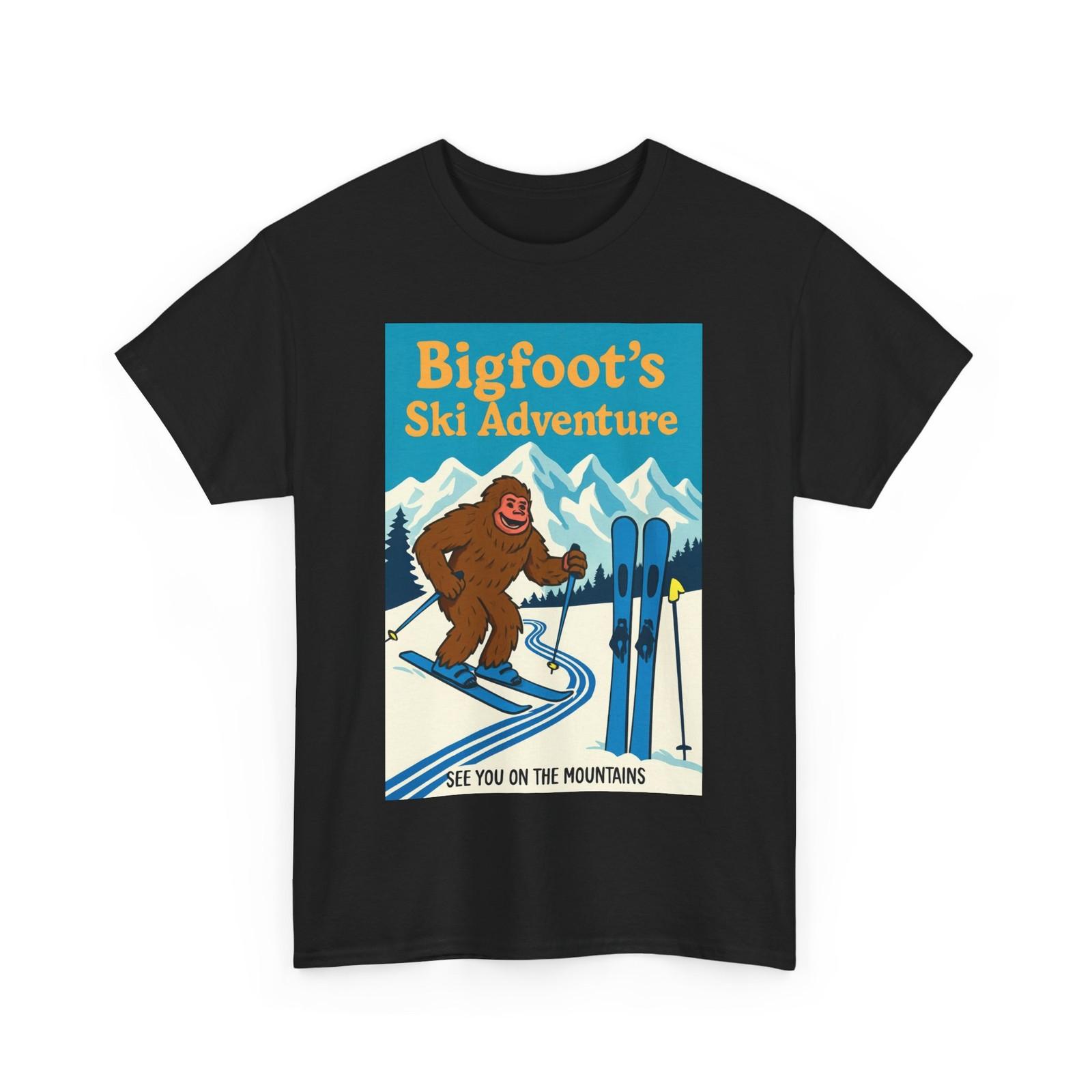 Bigfoot s Ski Adventure Tee, Funny Sasquatch Skiing Shirt Cute Unisex Cotton Tee M