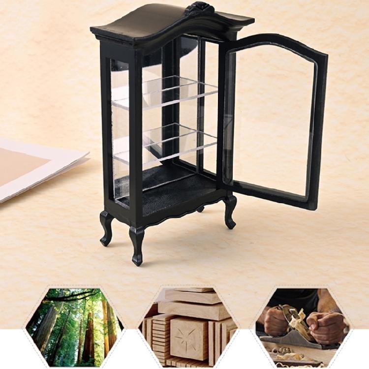Antique Wooden Display Cabinet Miniature Storage Shelf For 1/12 Scale Dollhouses Model Room Scene Display Accessories