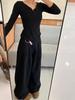 Women's Big American Style Black Wide-Leg Jeans, Autumn/Winter Pear Shape, Floor-Length, Loose Fit