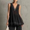 1116 European and American Fashion Retro Striped V-neck Semi-transparent Black Chiffon A-word Top and Flared Pants Trousers Set