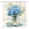 1pc Watercolor Blue Hydrangeas Shower Curtain - Eucalyptus Design, 71x71 Inch, Polyester,  Hand Wash, Stylish Bathroom Decor
