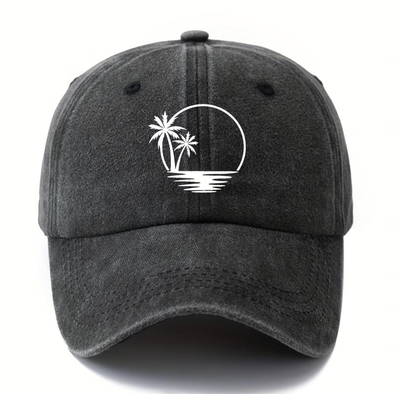 Printed coconut tree baseball cap versatile retro distressed outdoor sun protection lightweight duckbill cap truck driver cap.