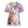 Fashion Korean Cute Cat Print Tees Children Girls Summer Clothes Kawaii Crew Neck