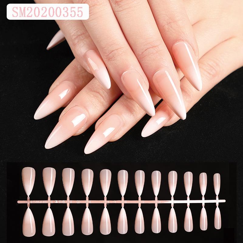 24Pcs Purple Almond Press On Nails With Gold Glitter And Green Leaf Design Wearable False Nail Tips
