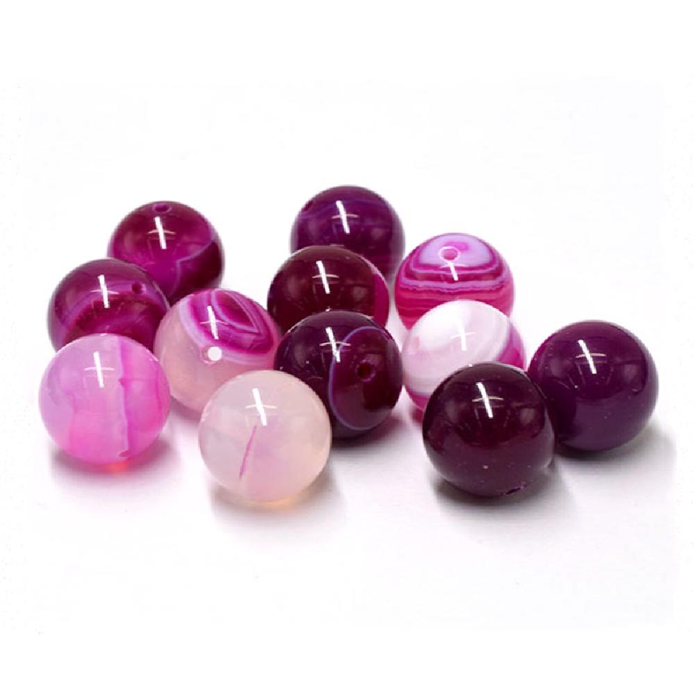 Hot Pink Stripes Agates Stone Natural Round Beads 15"Strand Smooth Loose Spacer Beads 4/6/8/10/12mm for Jewelry Making DIY Bracelets Accessories
