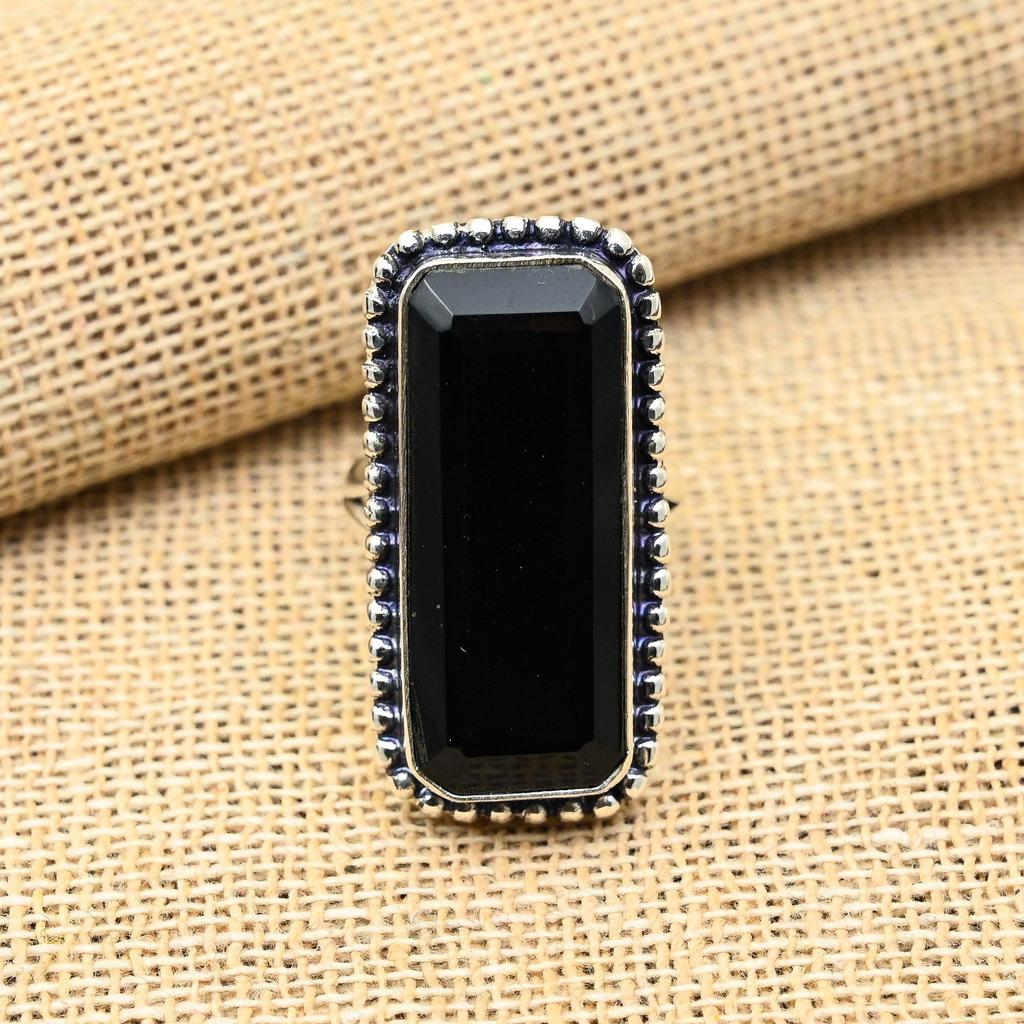 Black Spinel Gemstone Handmade 925 Solid Sterling Sliver Jewelry Ring For Wedding Gift