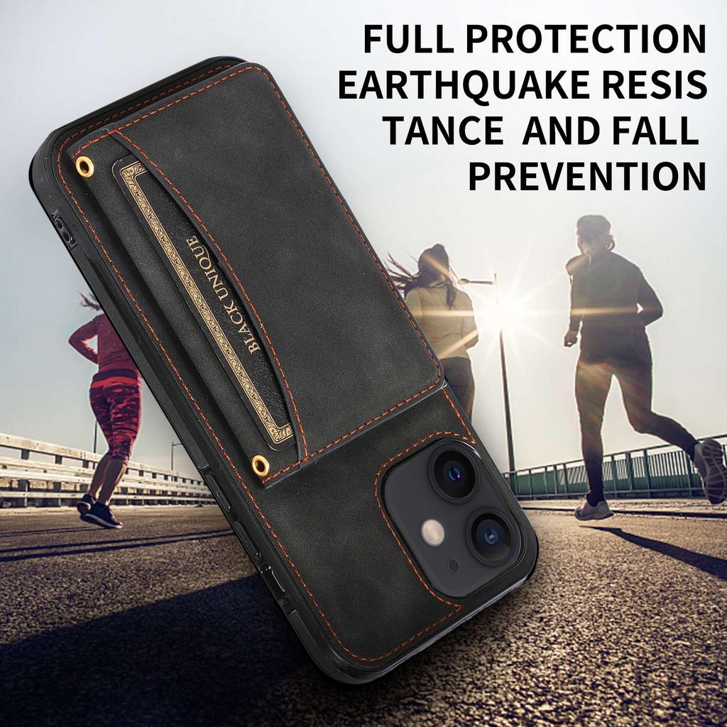 For iPhone 12 Mini 5.4 Inch Case Magnetic Button Tri-fold Wallet Kickstand PU Leather Coated TPU Cover