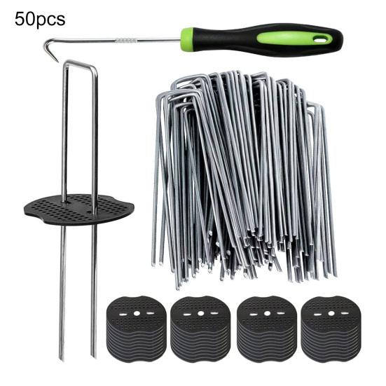 Garden Stakes Staples And Gasket U-Shaped Garden Pins Lawn Landscape Staples for Weed Barrier And Tarps