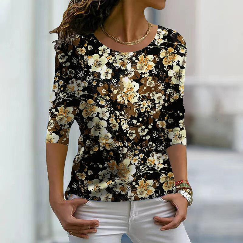 

Женские осенние топы с принтом в виде цепочек и цветов, повседневная футболка с длинным рукавом, топ, блузка 8XL жёлтый