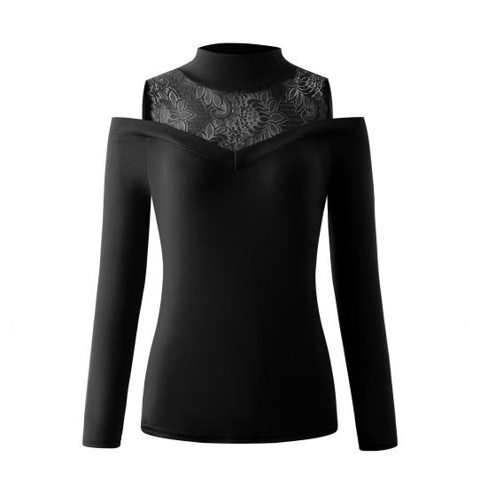 Trendy dámský svetr s krajkovým patchworkovým tričkem s dlouhým rukávem