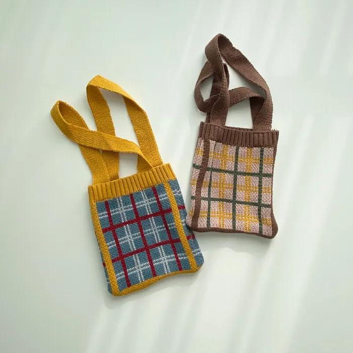 Vintage Retro Check Mini Tote Bag 5 Colors