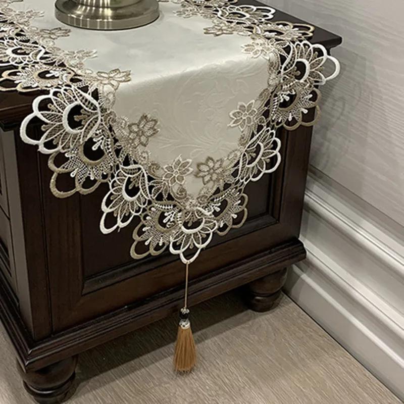 Lace Embroidered Table Runner Fabric Dining Table and Coffee Table TV Cabinet Shoe Cabinet Dust-Proof Towel Cloth