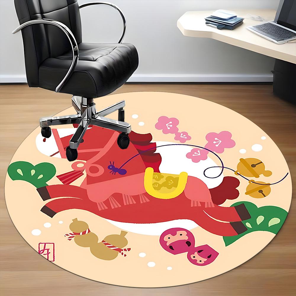 1pc Rocking Horse Office Round Rug, Non-slip, Soft and Durable Office Rug for Interior Decoration, Perfect for Office, Beautiful Decoration Yy26032307