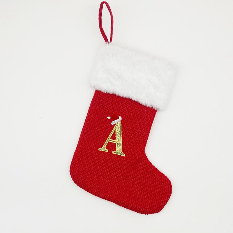 High-End Red Christmas Knitted Stockings with 26 Letters for Gifts & Decorations