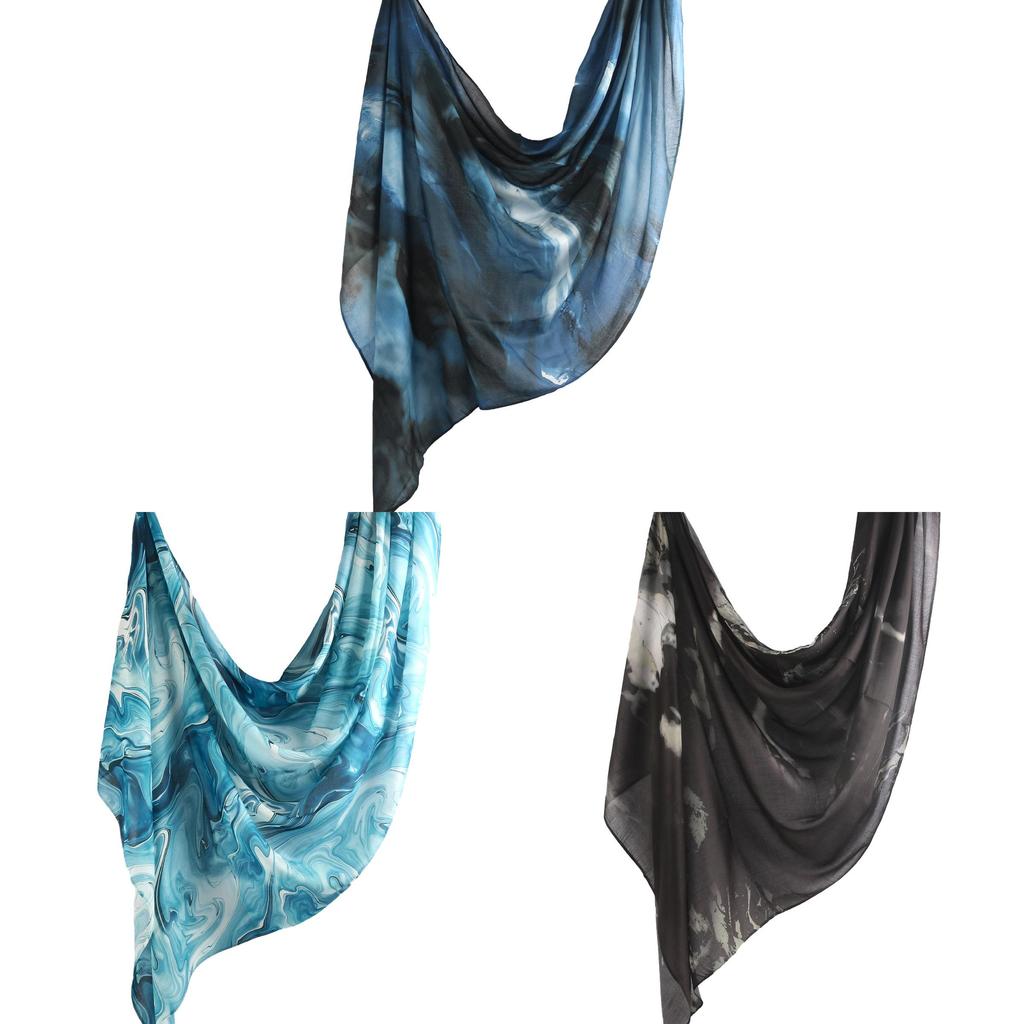 Cotton Scarf With Watercolor Tiedye Pattern For Casual Autumn Wear