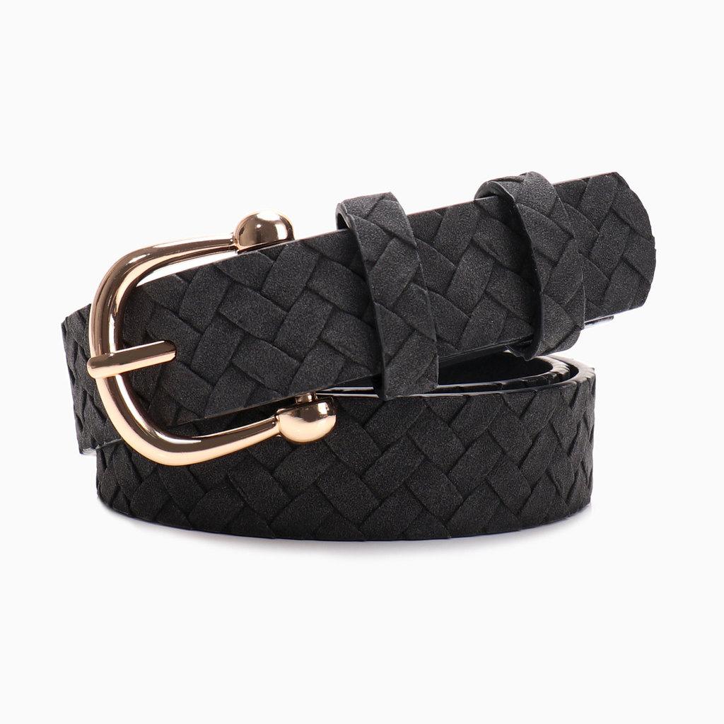 Womens Vintage Style Pu Belt With Gold Buckle For Jeans And Skirts