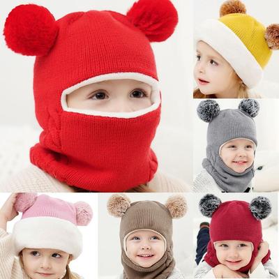Kid Baby Boy Girl Hooded Scarf Caps Hat Winter Warm Knit Flap Cap Scarf