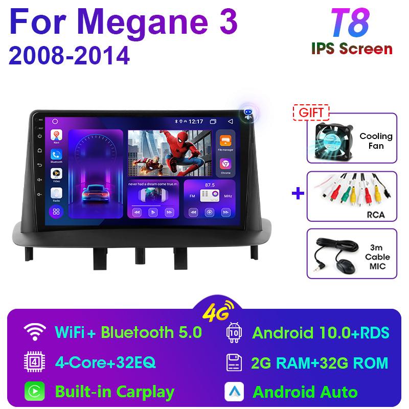 2 Din Android 11 Car Radio For Renault Megane 3 Fluence 2008 - 2014 Multimedia Video Player GPS 4G Carplay Auto Stereo Head Unit