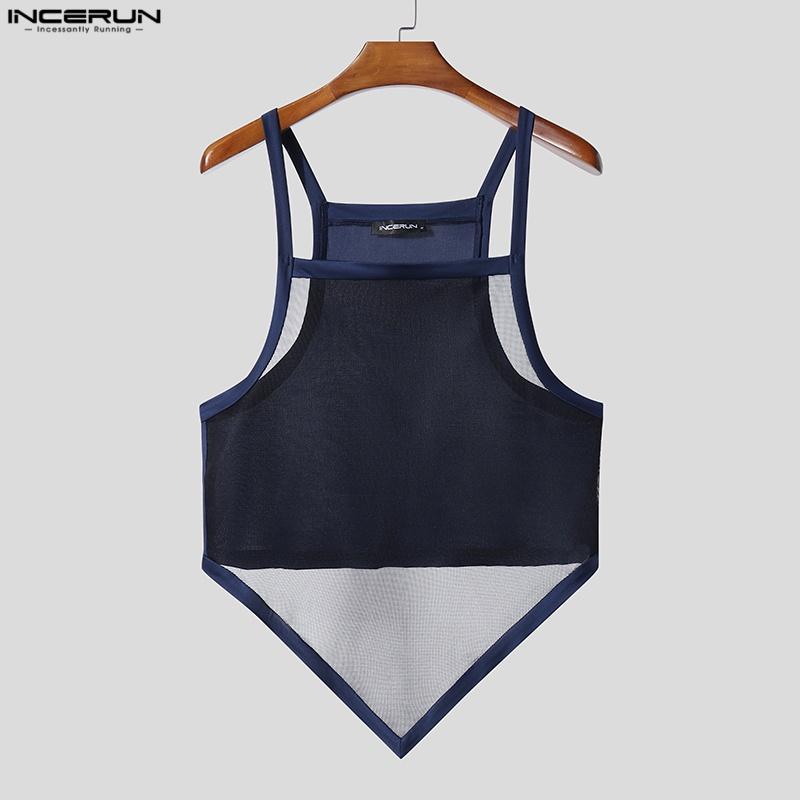 INCERUN Men Strap Sleeveless Mesh Sheer Irregular Skinny Tank Tops Underwear