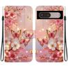 Handmade PU Leather Flip Case for Google Pixel 7 Pro Anti-Slip Shockproof Cover with Wrist Strap & Heart/Rose Cat Designs