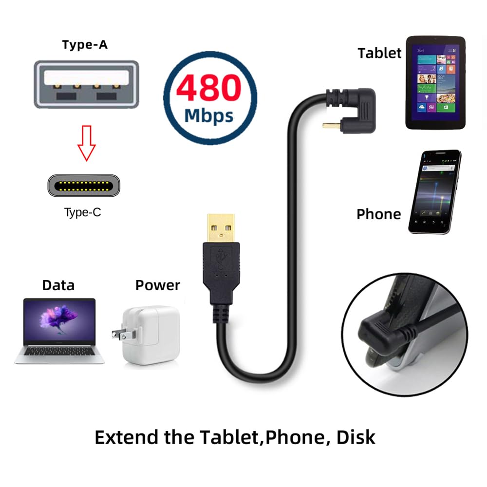 cablecc 480Mbps USB Power Data Male to to Back Angle 2.0 Type-A Cable, Male, USB-C USB-C, U-Shaped,