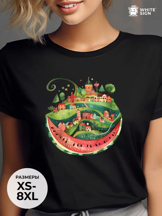Bright oversized summer T-shirt with Watermelon print S