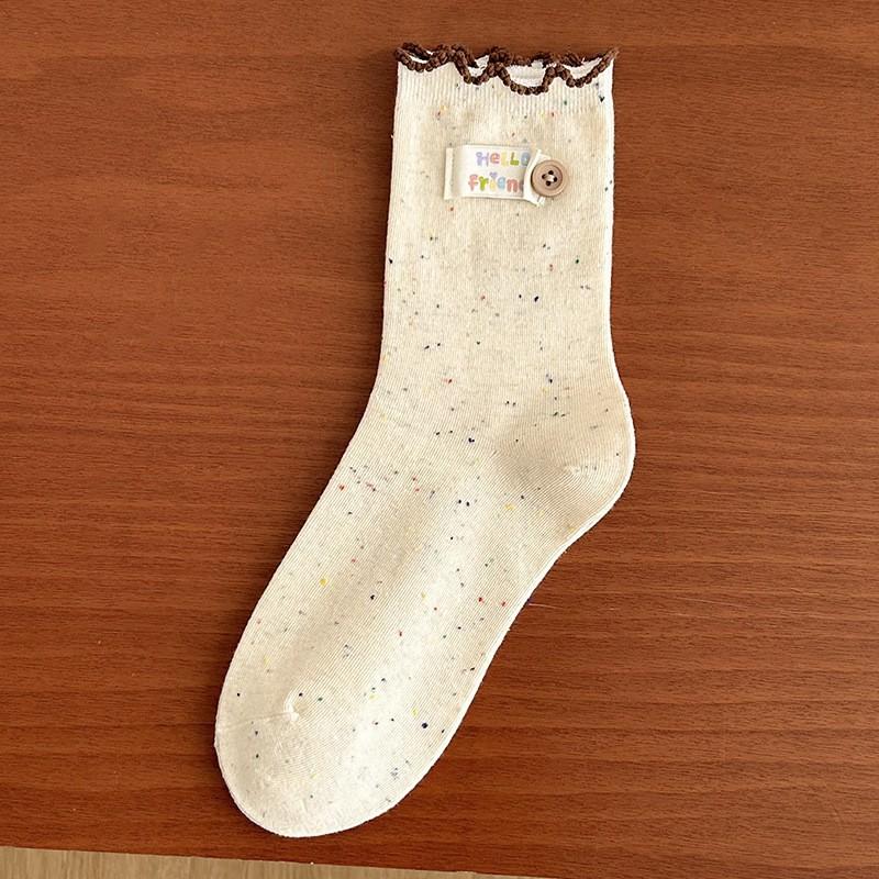 Socks Pure Cotton Stacking Socks Season Idea Yarn Cute Cartoon Embroidered Fungus Edge Cotton Medium Tube Socks