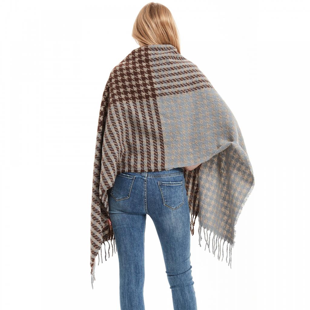 Høst vinterskjerf Brunt Houndstooth skjerf for kvinner dusk sjal