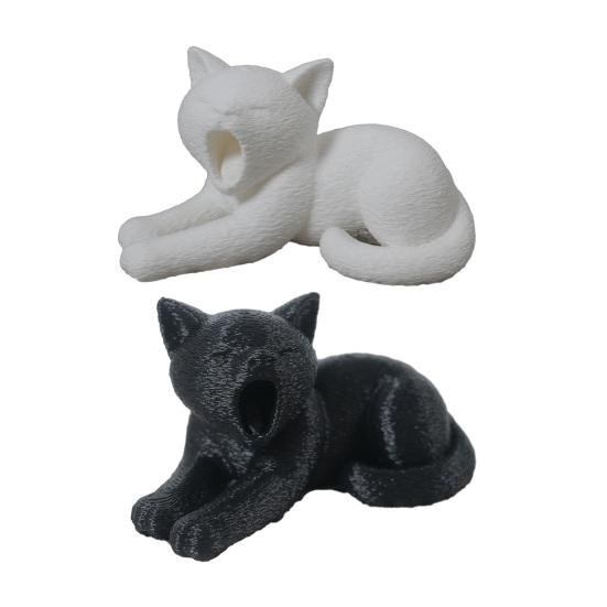 xiaobudian 3D Printed Cat Ornament, Realistic Plush Texture Figurines, Black White Cute Healing Sculpture, for Desk Car Bookshelf Decor