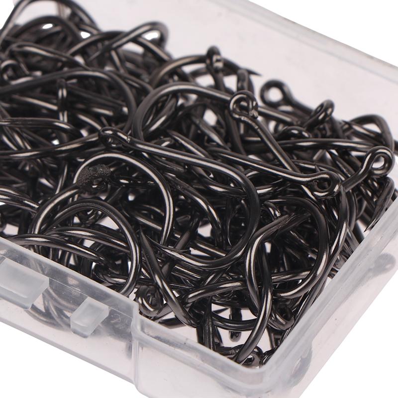 100Pcs/Box High Carbon Steel Fish Hook Durable High Strength Barbed Fishing Hooks With Ring For Carp Fishing Accessories