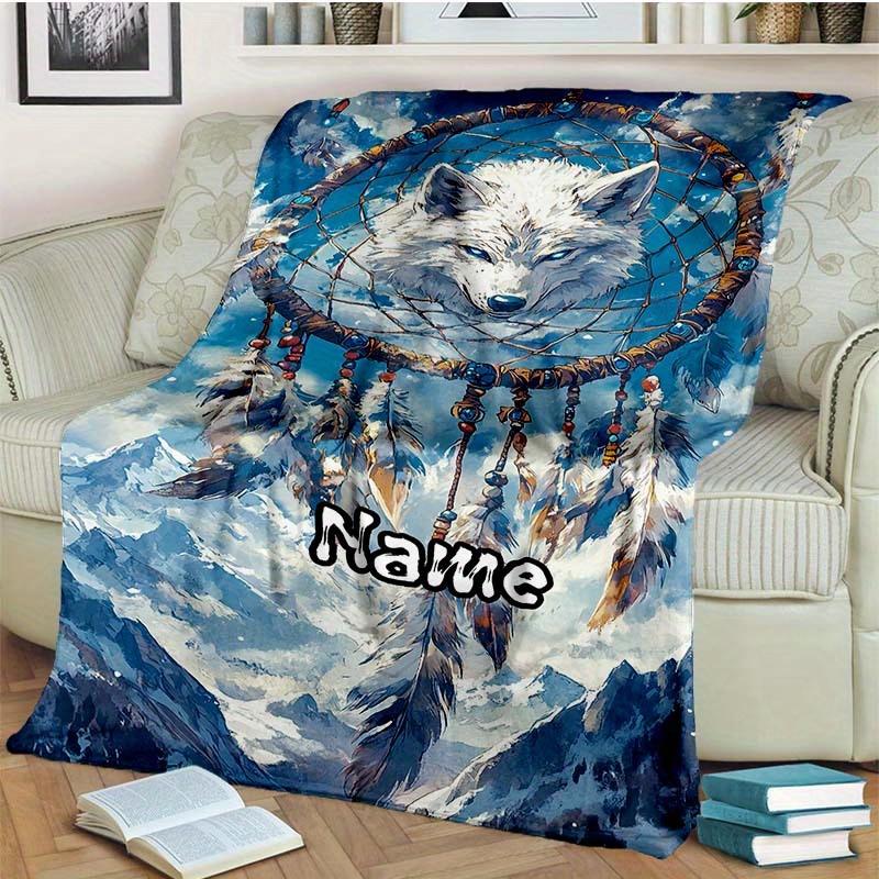 Snow Mountain Wolf And Dream Catcher Customize Your Name Blanket Warm Comfortable And Soft Blankets Are Suitable For Home Lunch Break Blanket Office
