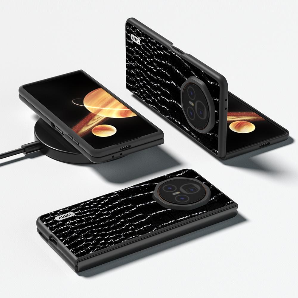 ABEEL For Honor Magic V3 5G Case Genuine Cow Leather Back Phone Cover Crocodile Texture