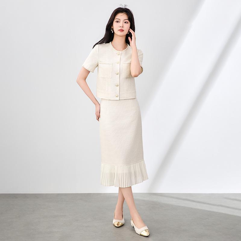 

High-End Xiaoxiang Style It Girl Two-Piece Set: Small Jacket + Pleated Midi Skirt L абрикосовый