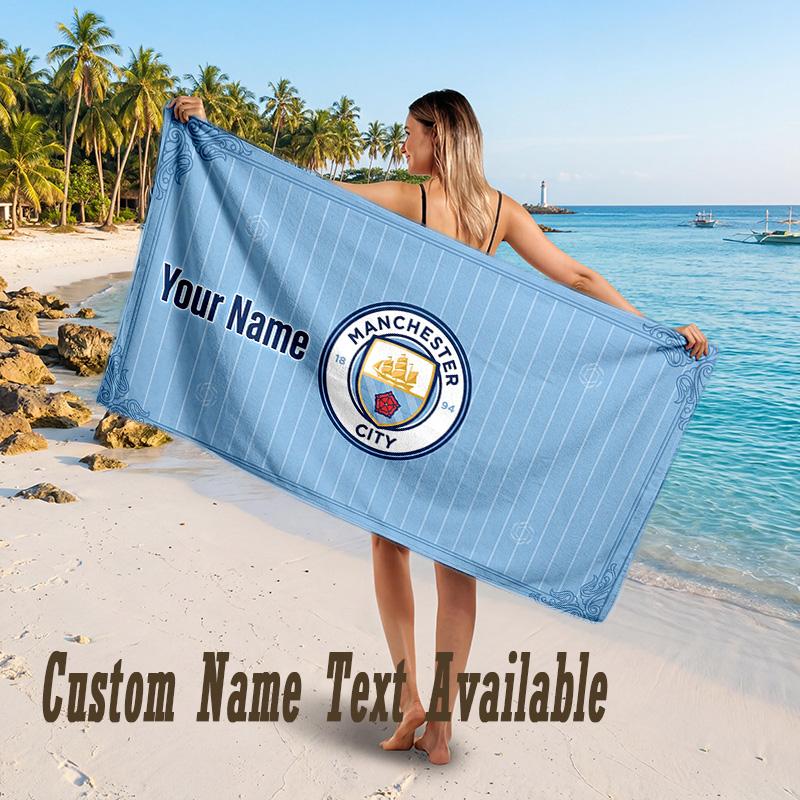 Manchester City Design Beach Towel Custom Text Large Towel for Beach Vacation