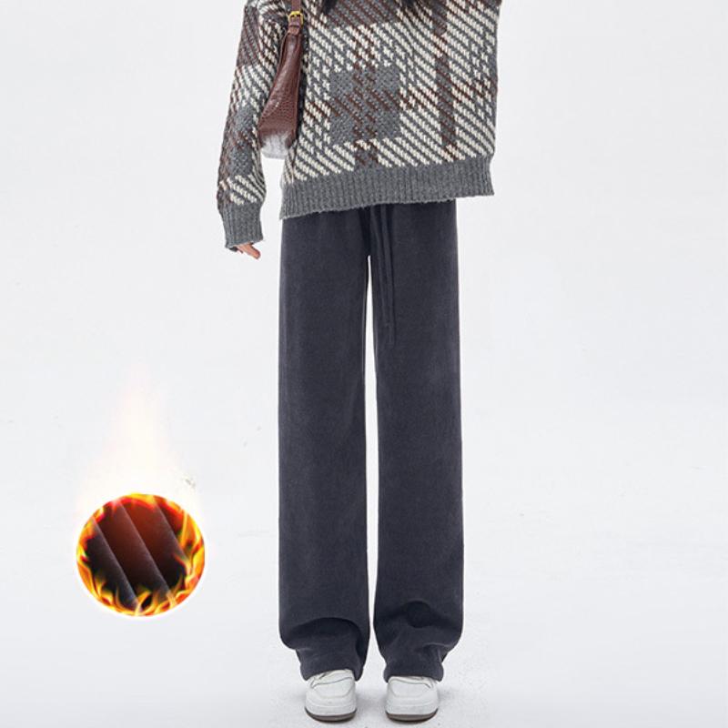 Kapok Velvet Chenille Wide-leg Pants for Women In Autumn and Winter New Style Slimming and Draped Casual Straight Pants Lazy Style Plus Velvet Pants