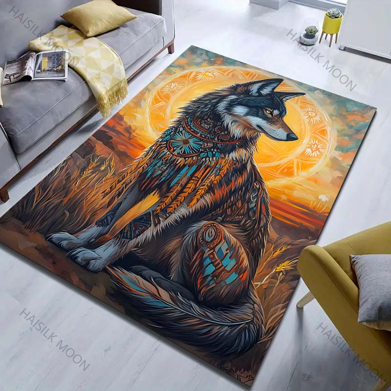 

Various Sizes Aboriginal Style Wolf Print Carpet for Living Room Bedroom Bedside Sofa Floor Mat Modern Home Decor Large Size 40x60cm (16x24in)