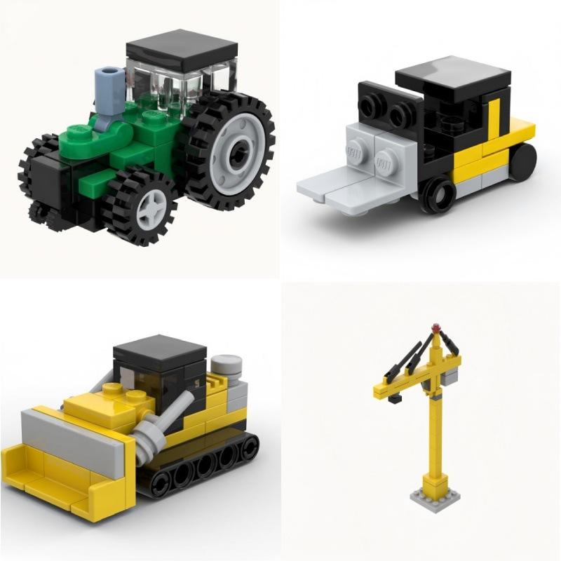 Construction Vehicle Building Blocks Mini Forklift Crane Bulldozer Tractor Model Toy MOC Small Particles DIY Kids Education Toys