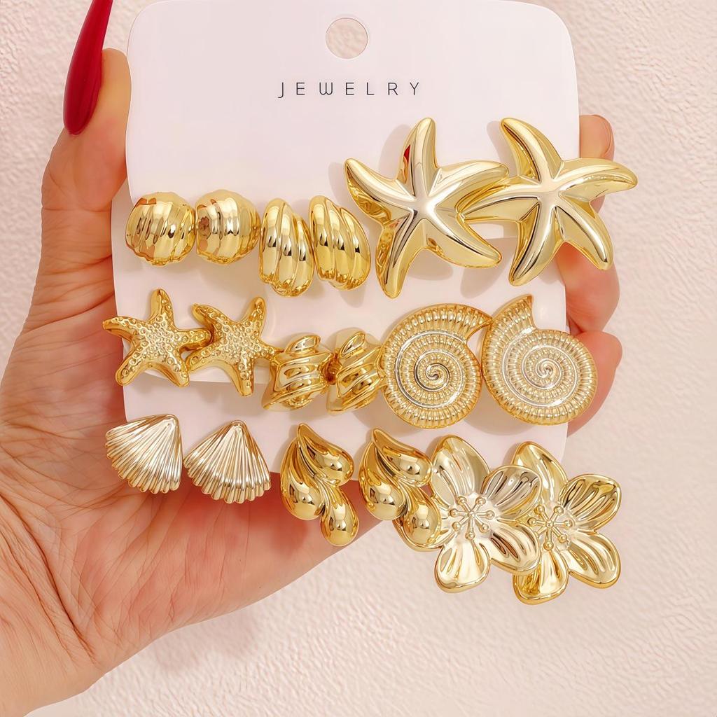 Women's Summer Fashion Starfish Shell Stud Earrings Set