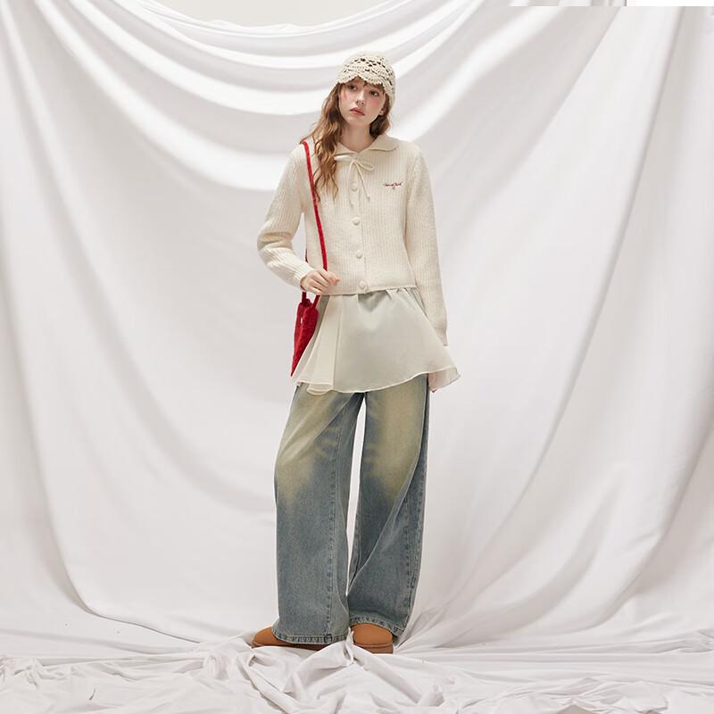 UNIFREE Doll Collar Bow-Tie Knit Cardigan