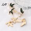 Green Leaf Bamboo Jewelry Alloy Rhinestone Brooch Enamel Lapel Collar Pin Men Chinese Style Decorative Accessory Women Accessories for Suit