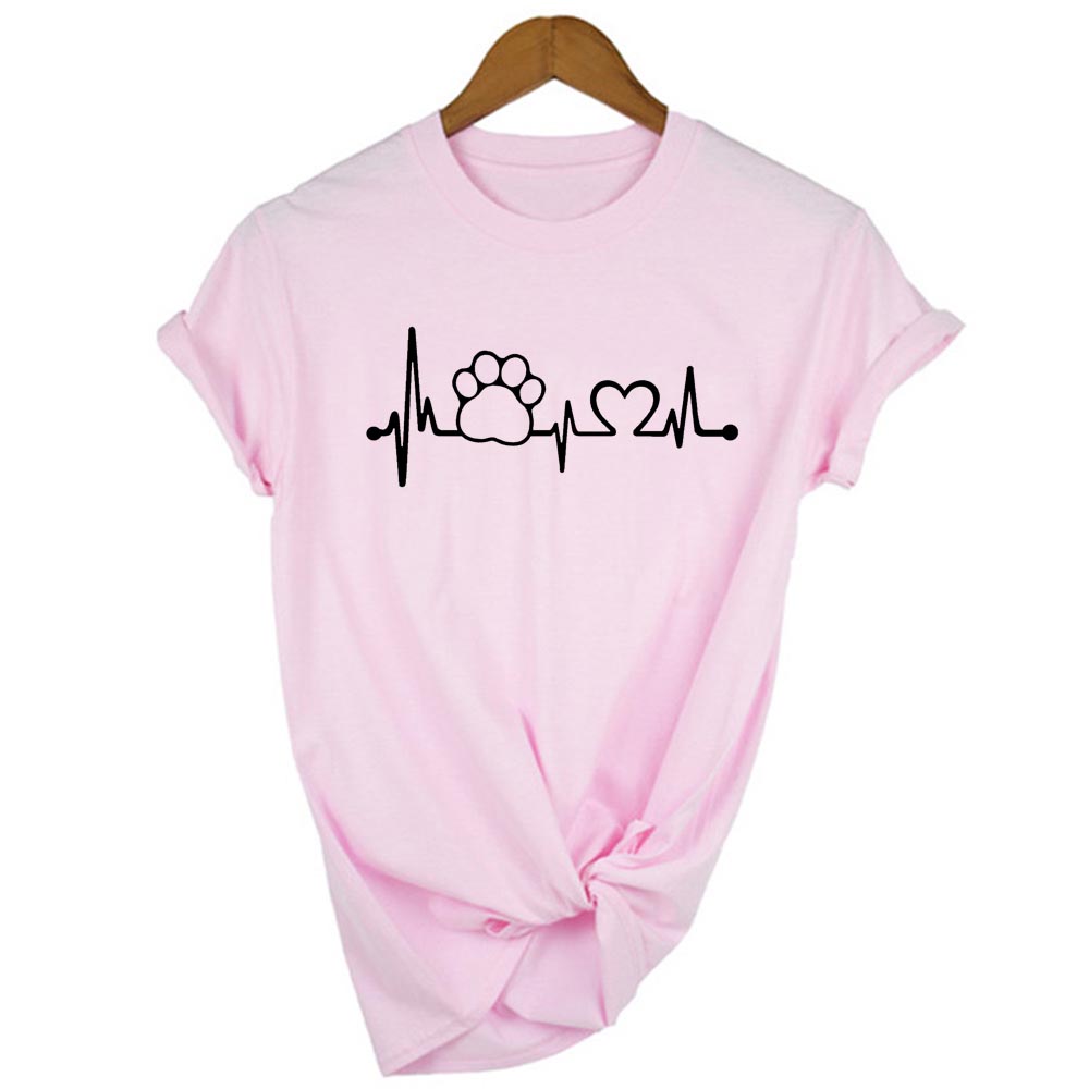 Summer Clothing Tops Print Dog Cat Pet Heartbeat Lifeline Female Shirt Casual Funny T Shirt