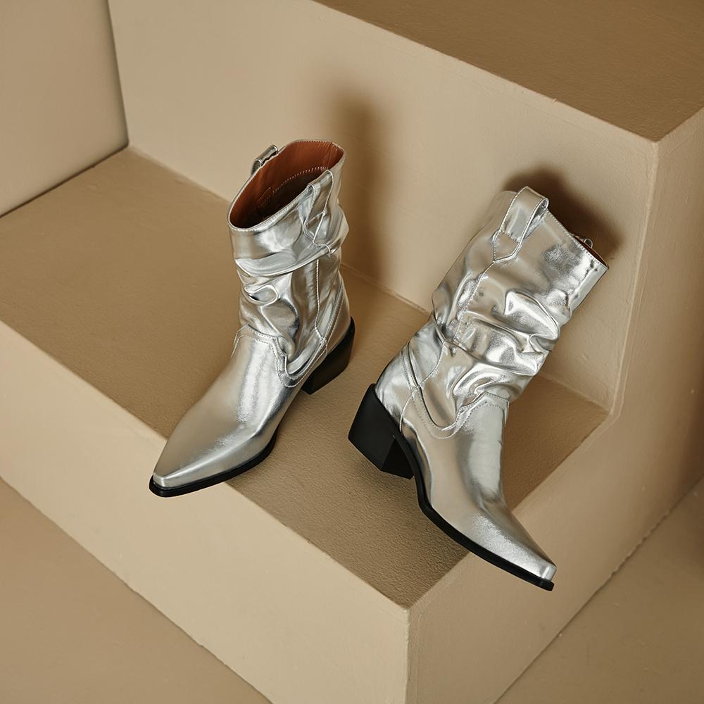 

Серебристо-коричневые женские полусапоги до середины икры, высокий квадратный каблук, маленький/большой размер 32-48 39 серебряный