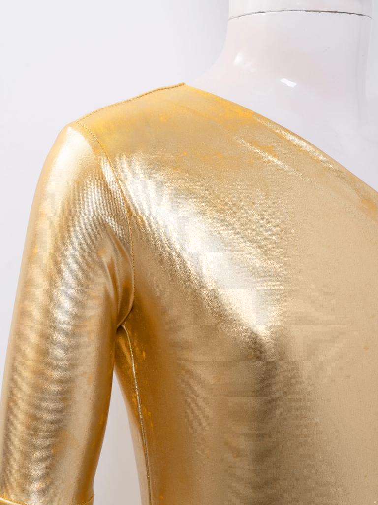 Mädchen Metallic Glänzend Schlaghose Jumpsuit Ein Schulter Schlagärmel Tanzkostüm für Karnevalsparty