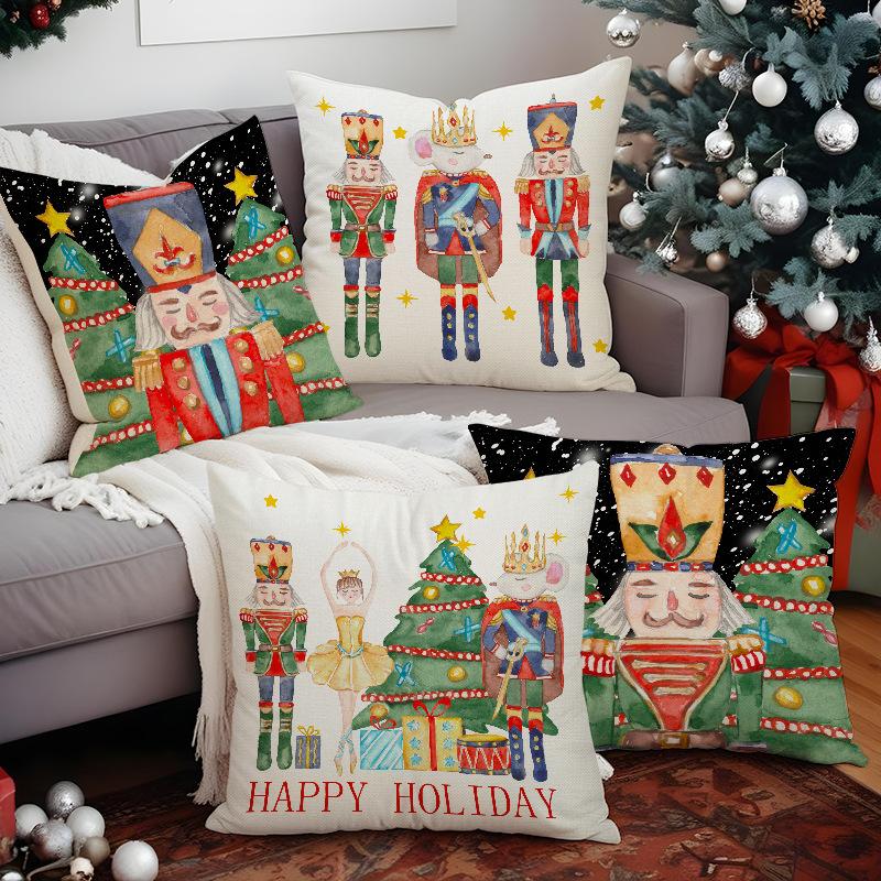 New Cartoon Character Christmas Pillowcase Linen Print Pillowcase Festive Room Sofa Decoration Cushion Cover