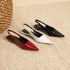 Fashion Delicate Red Shiny Leather Sandals Woman Slingback Low Heels Shoes Ladies Party Brides Tacones Mujer Pointed Toe Flats Sandalias