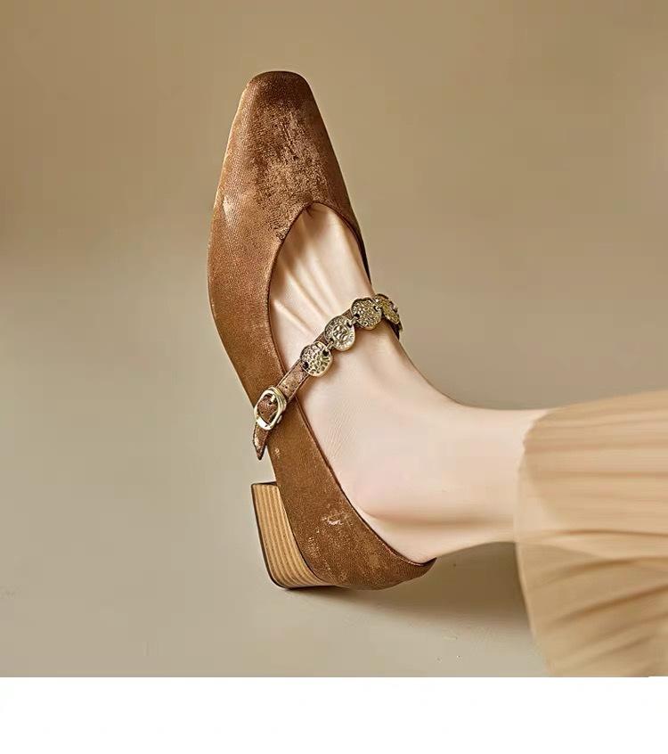 

Нишевая роскошная женская обувь Французский ретро стразы квадратный носок ремешок с инкрустацией бриллиантами туфли Мэри Джейн женские весна и осень 35 коричневый